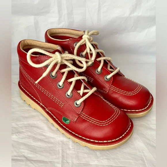 KICKERS Ankle Boots UK 4 Kick-Hi Red Leather with Box/90s/Mod/80s/Casual/Classic - Picture 14 of 14